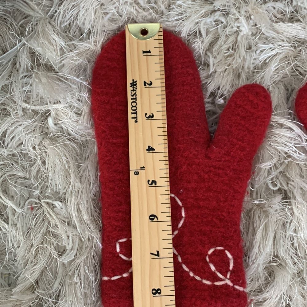 Handmade Red Felted Wool Mittens - Picture 16 of 17